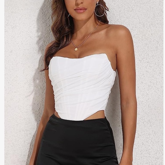 Women's Vintage Strapless Open Back Boned Mesh Bustier Zip Back Corset - Picture 4 of 6